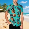 thumbnail image 2 of Trendfront Mens Hawaiian Pineapple Print Shirts Summer Collared Short Sleeve Tops Fruit Graphic Casual Beach Button Down, 2 of 5