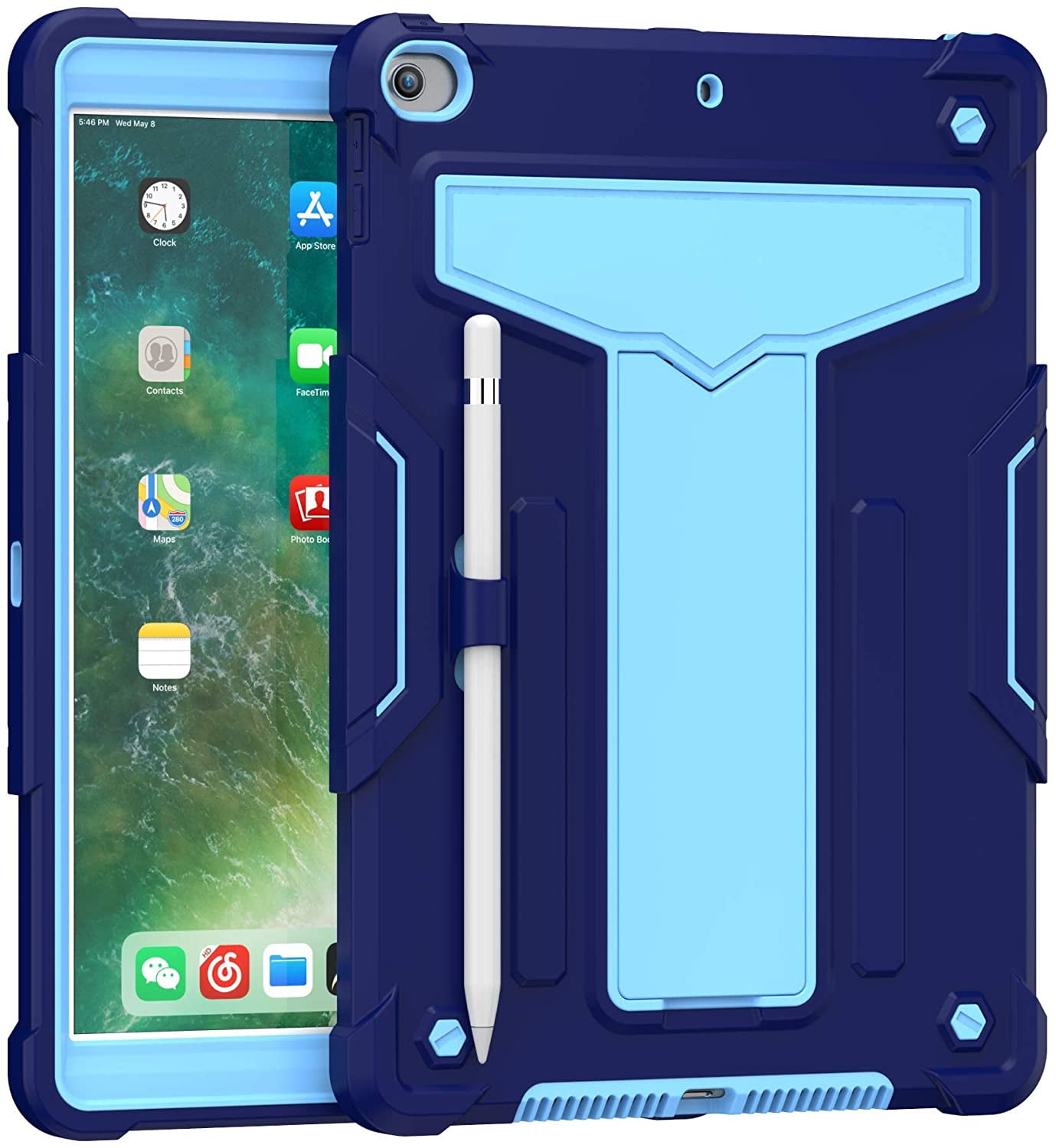EpicGadget Case for iPad 10.2 (9th/8th/7th Gen) Protective Rugged Hybrid Case with Kickstand Pencil Holder Cover for Apple 10.2 Inch iPad 9th/8th/7th Generation 2021/2020/2019 Release (Navy Blue/Blue)