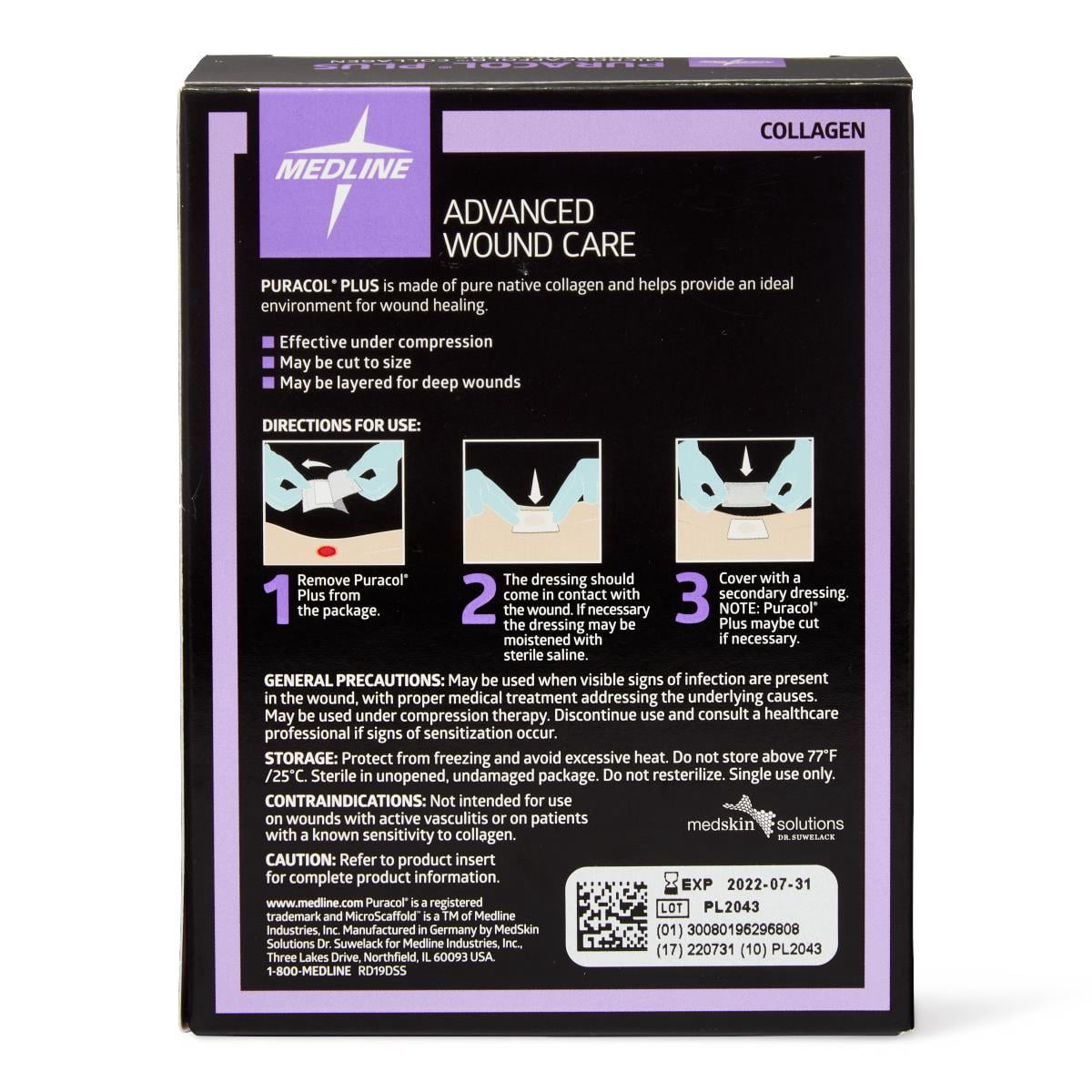 Medline Puracol Plus Collagen Wound Dressing, 2" W x 2.25" L, in Educational Packaging, Box of 10 -MSC8622EP