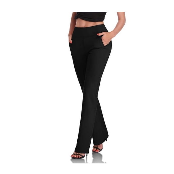YYDGH Yoga Dress Pants for Women's Stretchy Work Slacks Business Casual Straight Leg Bootcut Pull on Trousers with Pockets Black XL