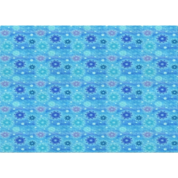 Ahgly Company Indoor Rectangle Patterned Bright Turquoise Blue Area Rugs, 7' x 10'