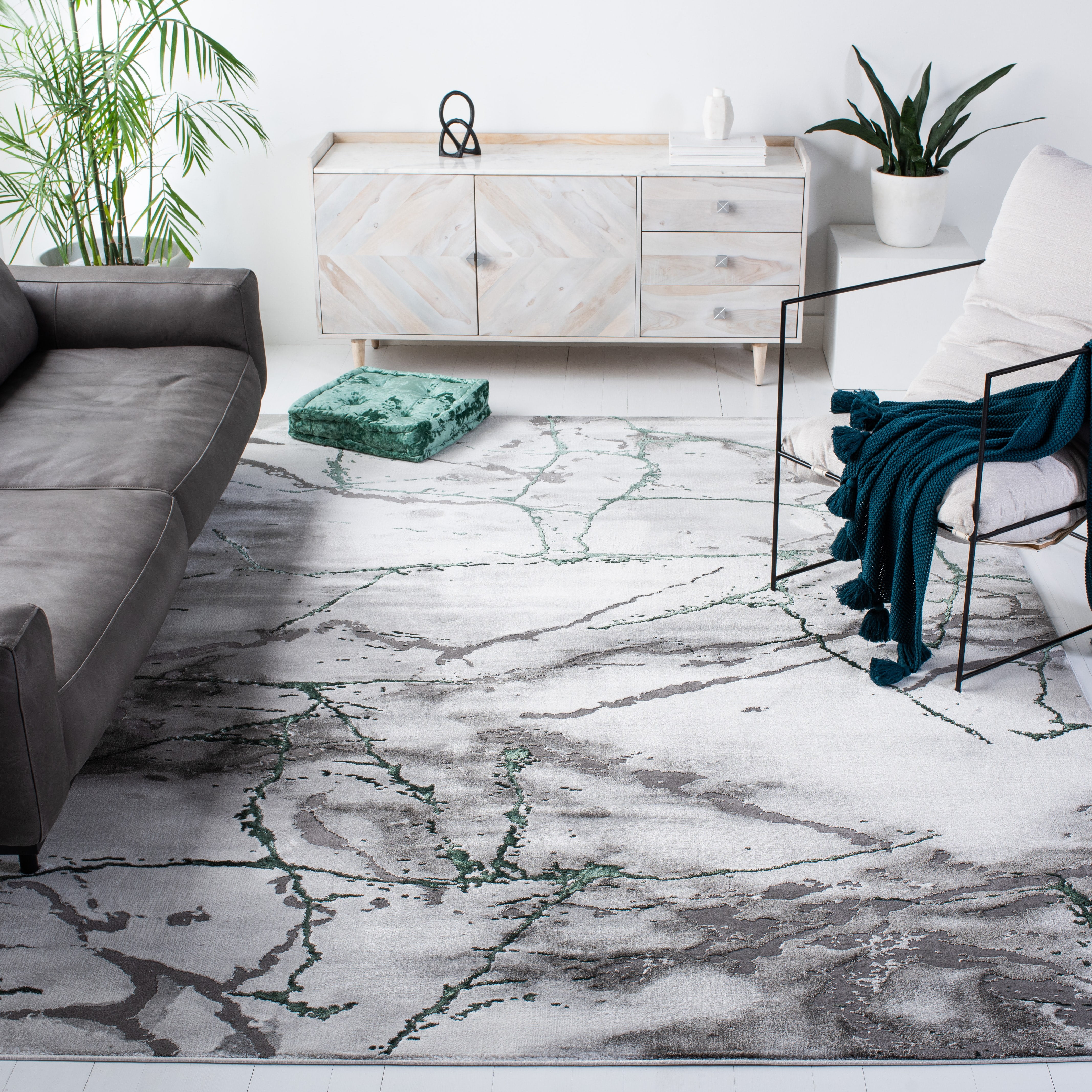 SAFAVIEH Craft Paul Abstract Area Rug, Grey/Green, 6'7" x 6'7" Square