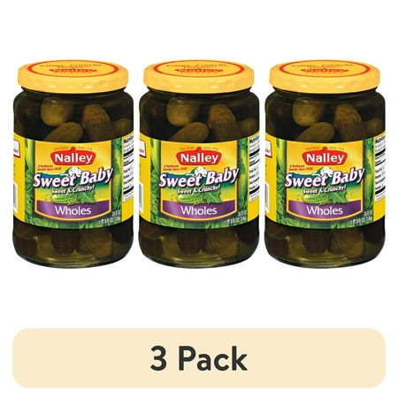 (3 pack) Nalley Sweet Baby Pickle Wholes in Resealable Jar, Gluten-Free, 24 fl oz