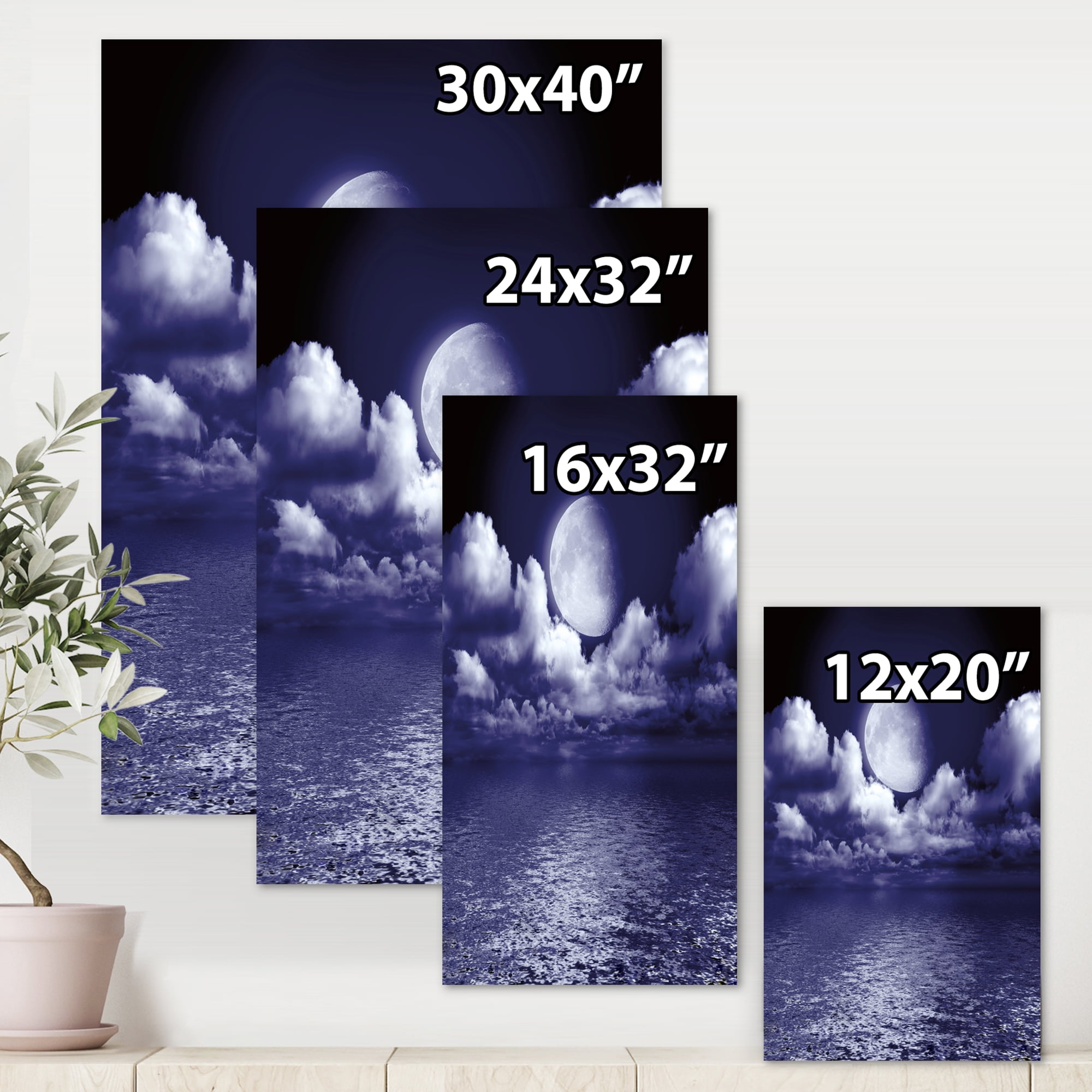 Designart ' Full Moon Night in Cloudy Sky V ' Nautical & Coastal Canvas Wall Art Print