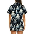 thumbnail image 4 of ChenYiFH Under $12 Halloween Pajamas Women 2025 Silk Satin Button Up Shirt And Shorts Pjs Sets 2 Piece Matching Sets Casual Sleepwear Blue XL, 4 of 5