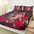 thumbnail image 4 of Feelyou Cartoon Wolf Teens Twin Sheet Sets, Romantic Jungle Animal Twin Fitted Sheet, Red Anniversary Rose Flat Sheet, Ultra Soft Bedroom Decor, 3-Piece, 4 of 8