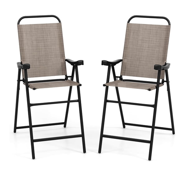 Patio Folding Bar Chairs, Outdoor Counter Height Stools with Metal Frame, Footrest, Arms, High Backrest, Space-Saving Design for Balcony, Garden, Deck, Porch, Poolside,2 Pack, Gray