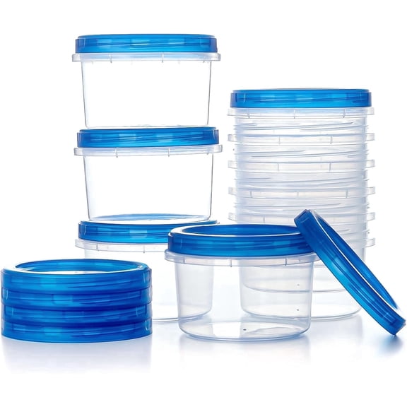 Godance [12 Pack-16 oz] Reusable Freezer Storage Container Sets with Airtight Twist Top Lid, Round BPA-Free Plastic Containers for Kitchen Meal Prep, Microwave, Dishwasher and Freezer Safe