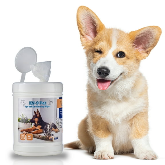 Kivema PETS Eye & Ear Wipes - 160 Count - Natural Ingredients, Gentle on Skin for Cleaning Dog's Eyes and Ears