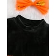 thumbnail image 4 of Liacowi Baby Girls 2Pcs Halloween Romper Long Sleeve Pumpkin Mesh Patchwork Bodysuits 3 6 12 18 24 Months Newborn Autumn One Piece Halloween Costume Headband, 4 of 9