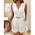 thumbnail image 4 of Ladies' Spring Summer Neck Gold Buckle Chain Solid Color Sleeveless Fashion Jumpsuit White L, 4 of 6