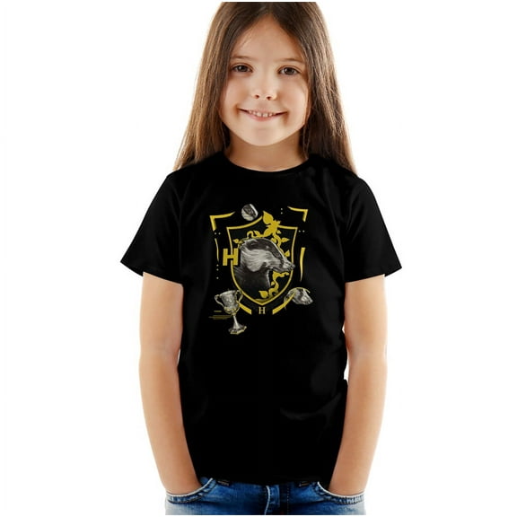 Harry Potter Hufflepuff Magicial Mischief Level Up Crest Kids T Shirt (3) for Youth Toddler Boys and Girls, Black