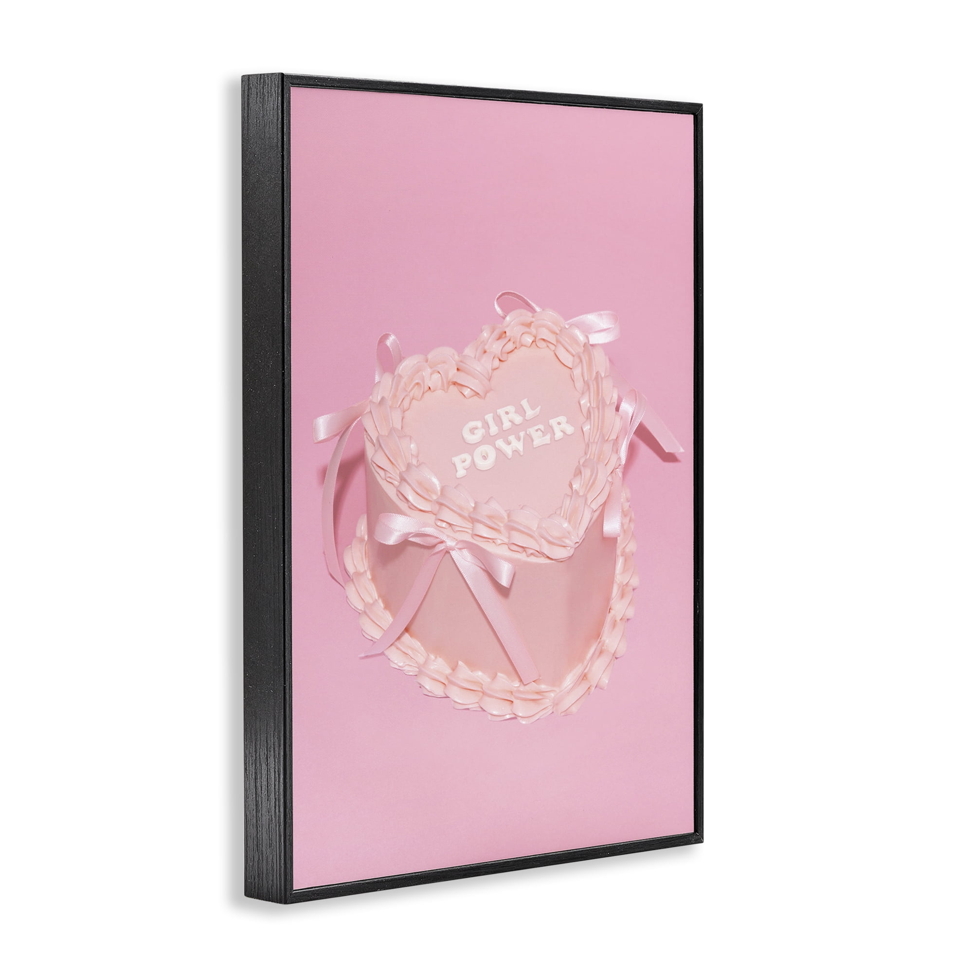 Stupell Industries Pink Girl Power Cake Food & Beverage Painting Black Framed Art Print Wall Art, 20 x 30