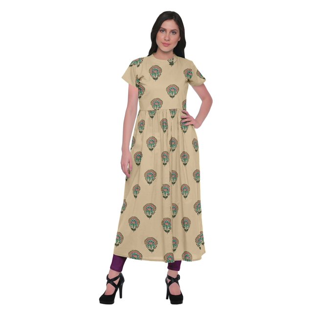 Moomaya Robe Tunique à Fente avant pour Femmes, Manches Courtes, Kurti Imprimée, Tenue d'Été