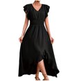 thumbnail image 1 of Staron Womens Dresses Summer Short Sleeve Ruffle Elastic Waist Elegant Ruffle Sundresses Beach Vacation V Neck A Line Flowy Dresses Black XL, 1 of 5