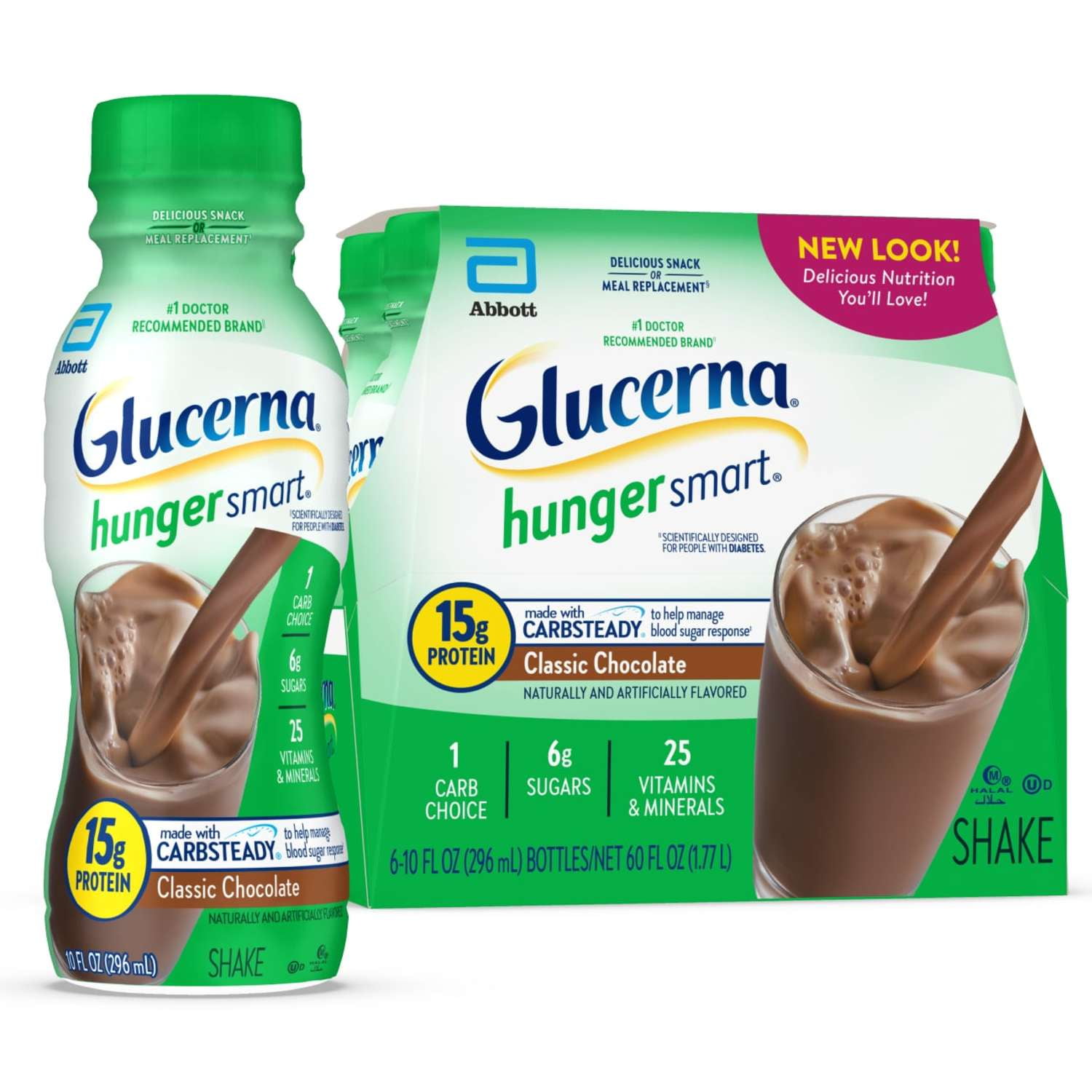 Glucerna Hunger Smart Diabetic Protein Shake, Classic Chocolate, 10-fl-oz Bottle, 6 Count