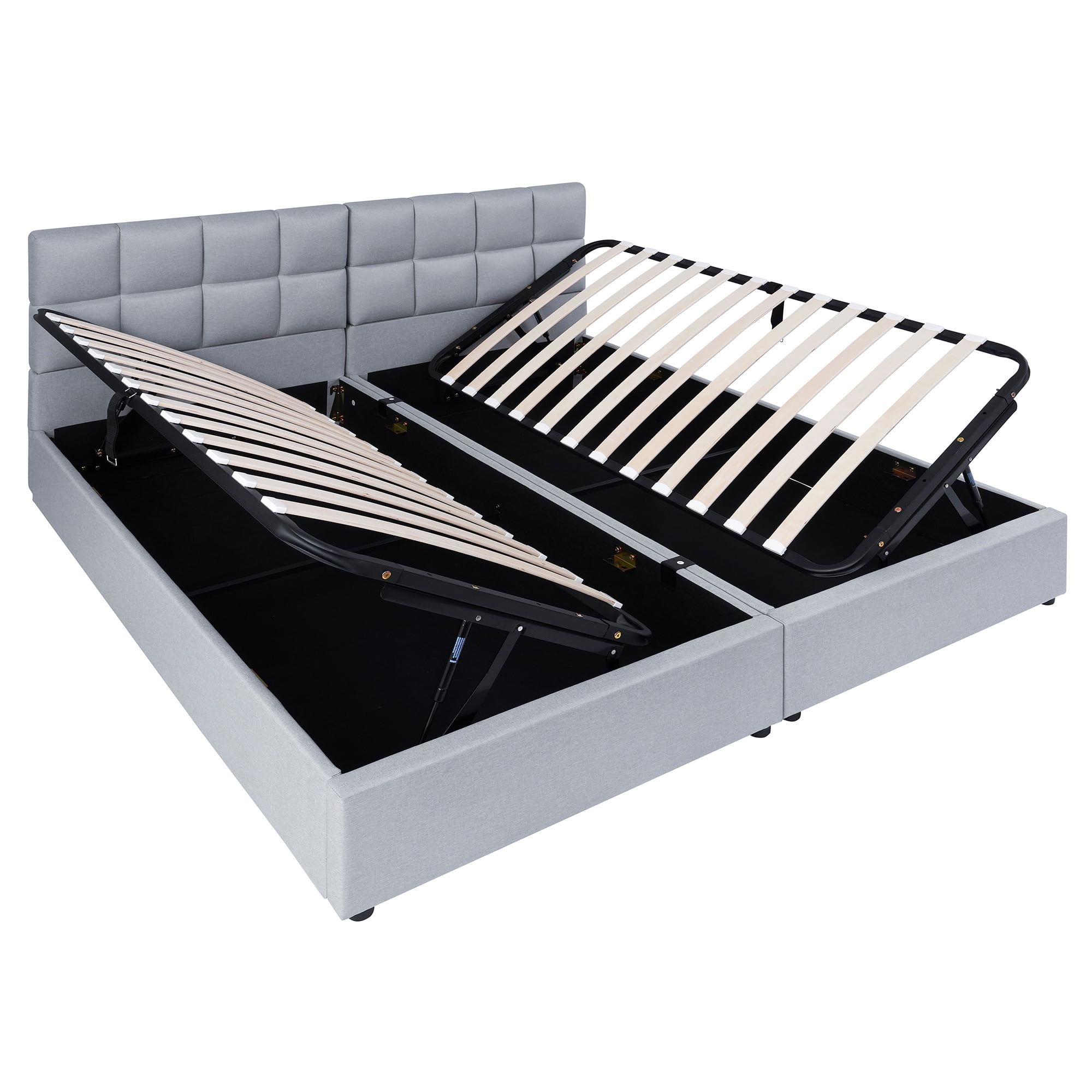 2 Pcs Twin Size Upholstered Platform Bed with Underbed Hydraulic Storage System