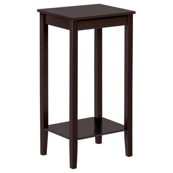 2-Tier Tall End Table with Storage Shelf and Solid Wood Legs, Sofa Side Table Telephone Table for Living Room/Couch/Hallway/Small Spaces, D12xW15xH29 Inches, Dark Coffee