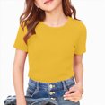 thumbnail image 4 of kpoplk Girls Pleated Short Sleeve T Shirts Kids Summer Crewneck Shirts Casual Tops Tees 5-14 Years(Yellow,9-10 Y), 4 of 4