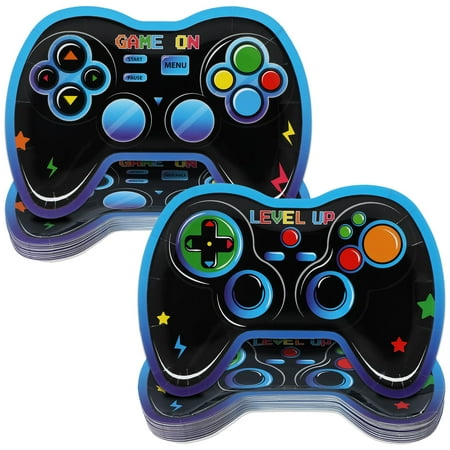 48Pcs Video Game CORNET Party Supplies Paper Plates Gaming Gamepad Shaped Disposable Plates Game On Controllers Party Tableware Dinnerware Video Gamer Theme Dessert Plate for Boys Kids
