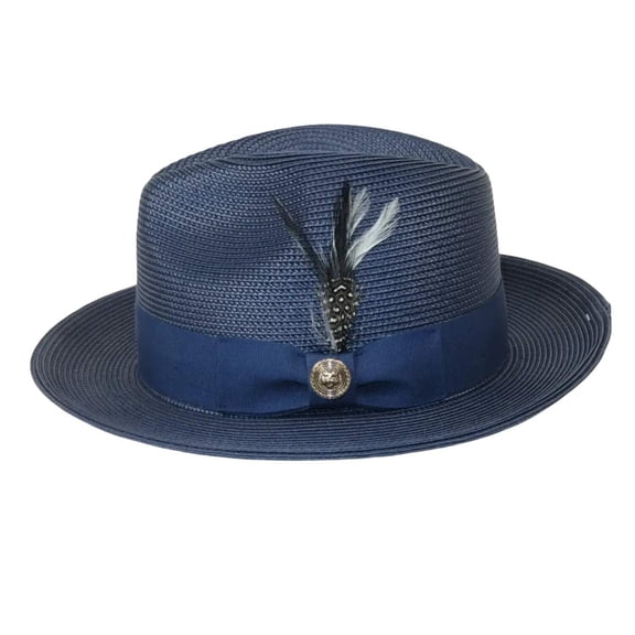 Men's Milani Straw Braided Fedora Hat Soft Crushable FDS-002 Solid Navy