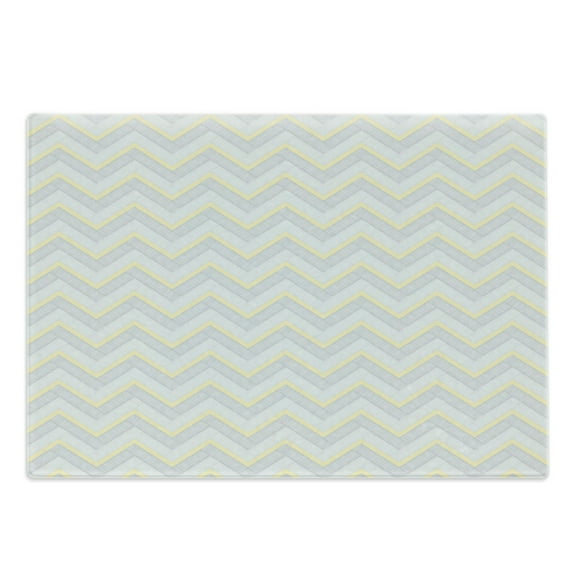 Grey Cutting Board, Vintage Chevron Pattern with Pale Pastel Colors Zig-zag Inverted V-Shaped Image, Decorative Tempered Glass Cutting and Serving Board, Large Size, Yellow Grey, by Ambesonne