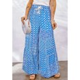 thumbnail image 3 of Pantalones anchos con cordón y cintura alta en color azul para mujer, talla grande 3XL, 3 of 8