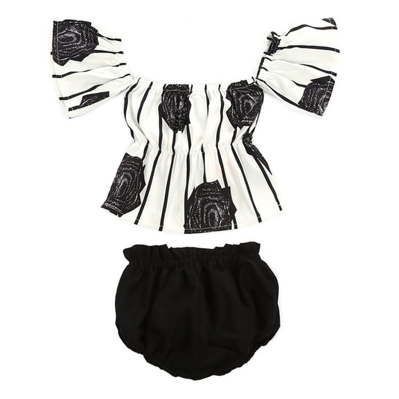StylesILove Baby Girl Flower Stripe Print Off Shoulder Sunsuit with Bloomers 2 pcs Set (80/12-18 Months)