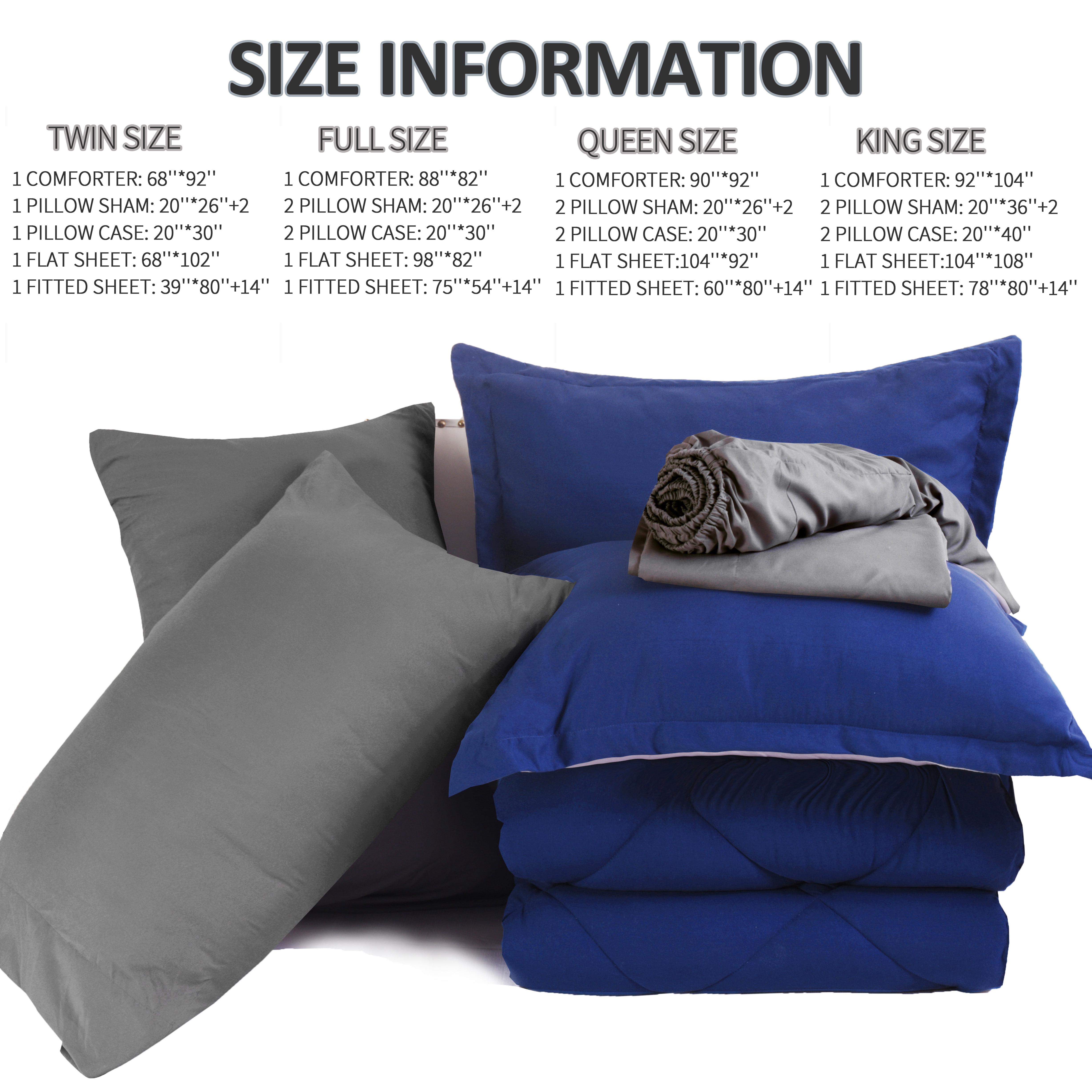 HIG 7 Piece Reversible Full Comforter Set - Navy Quilted Down Alternative Bedding All Season Super Soft Microfiber Bed in a Bag Includes Sheets Pillowcases Shams