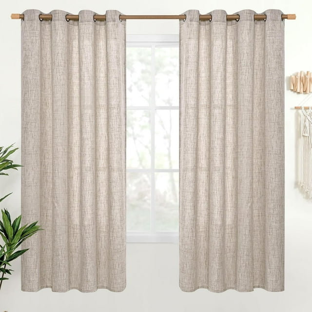 Natural Linen Curtains Long for Living Room Bedroom Groet Top Light Filtering Privacy Linen Textu Window Semi Sheer Drapes Panels x Natural