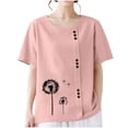 thumbnail image 4 of Lydiaunistar Women's Spring Tops Plus Size Casual Round-Neck Printed Short Sleeve Button-Up Blouse T-Shirt Polyester Lightweight for Summer Pink, 4 of 6