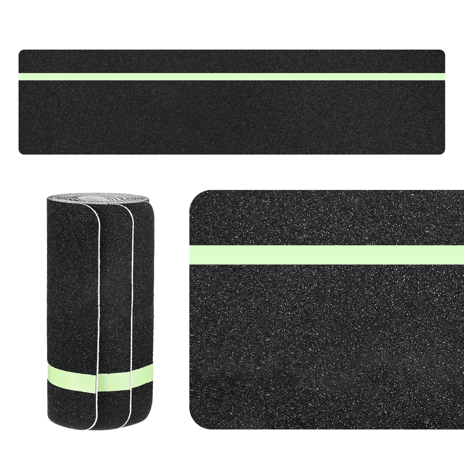 Uxcell 5-Pack Anti Slip Traction Tape 24 Inch X 6 Inch Best Grip Tape Grit with 12mm Glow in Dark Stripe Outdoor Non-Skid Tape for Stairs Step Black+Green