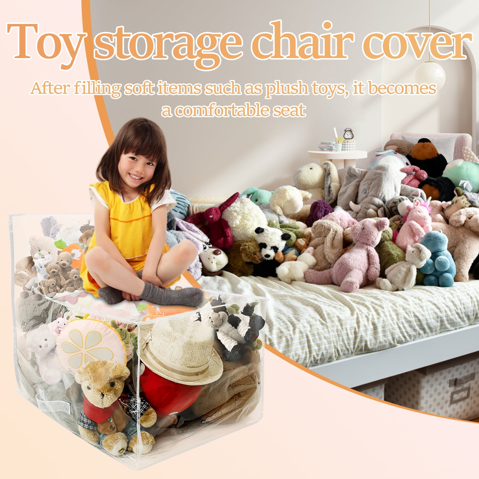 Housse De Rangement Transparente Pour Peluches – Fauteuil Poire Imperméable – Fermeture Éclair – Pouf Rangement Jouets