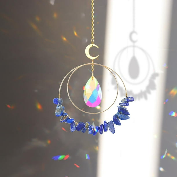 Captura De Luz De Cristal Decoración Crystal Sunlight Trapping Windchime Prism Light Catching Pendant (Azul)