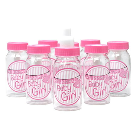 Baby Girl Clothesline Plastic Baby Milk Bottle Favors, Pink, 4-1/2-Inch,