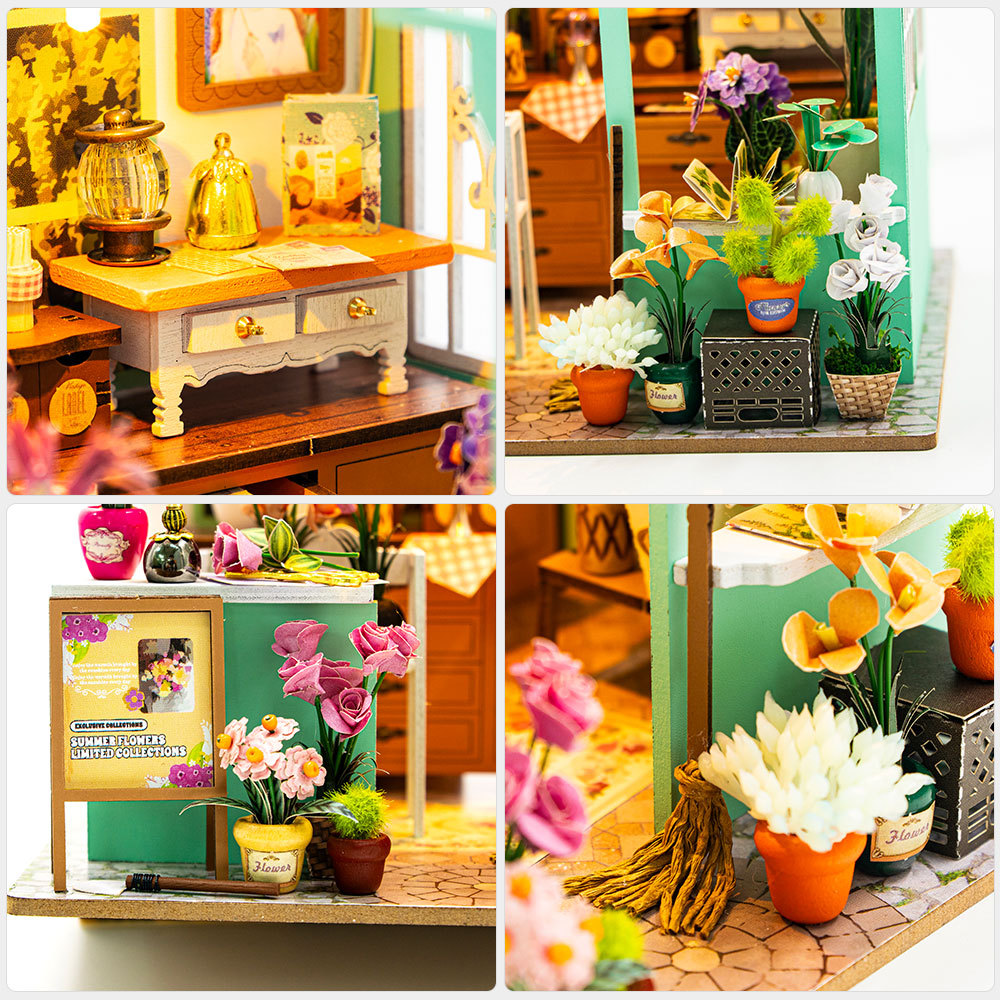 Qissep DIY Miniature Kit Flower Garden, Flower Shop Theme Miniature Assembly Model Cottage, DIY Assembly Model, Handmade Creative Craft, Green,Interesting Gifts for Family, Friends,Colleague