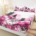 thumbnail image 5 of Manfei Watercolor Pagoda Queen Sheet Sets for Home, Cherry Blossom Bed Set for Office, Pink Black White 4 Pieces, 1 Flat Sheet, 1 Fitted Sheet and 2 Pillowcases, 5 of 6