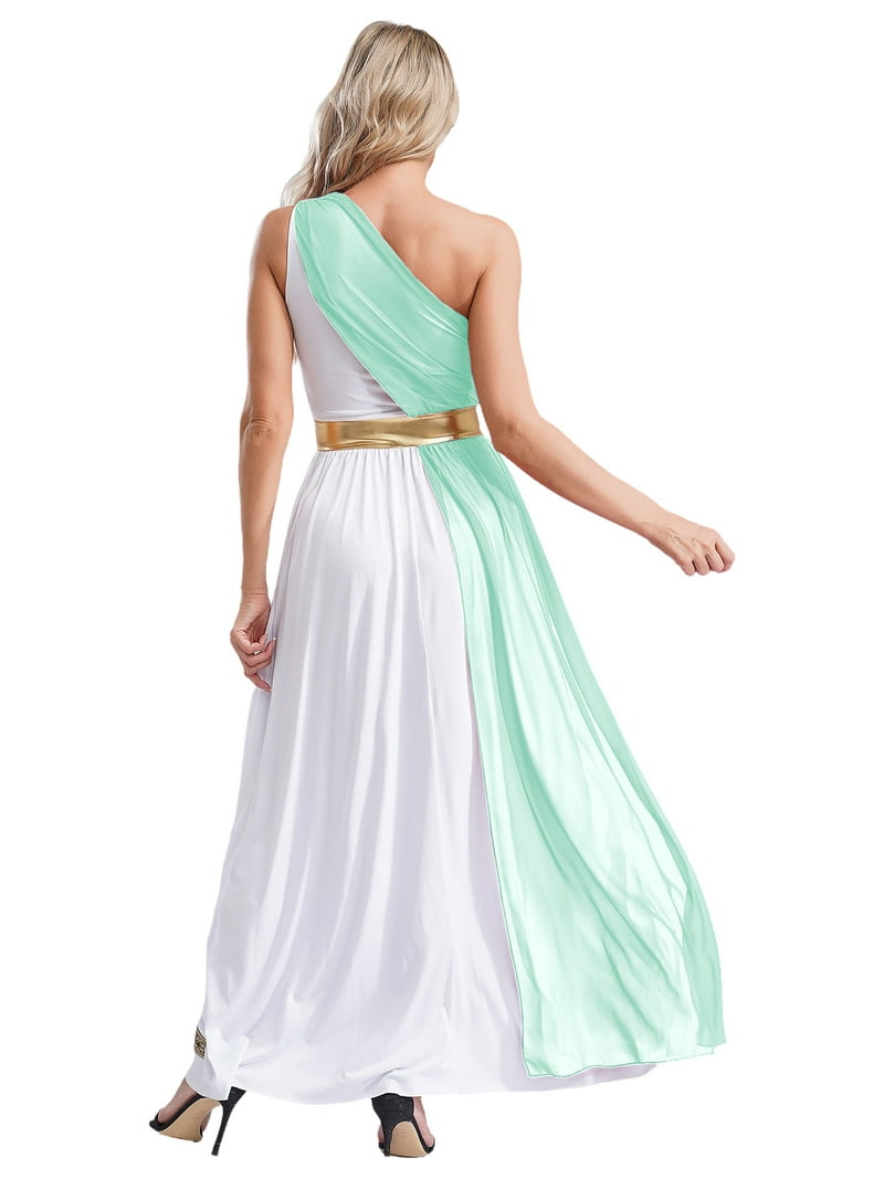 CHICTRY Women Greek Toga Roman Hero Queen Tunic One Shoulder Ruffles Maxi Gown  Dress Mint Green 3XL - Walmart.com