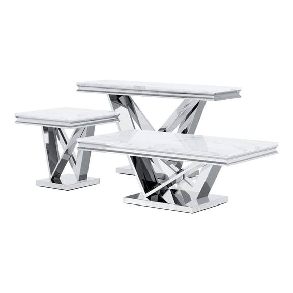 Furniture of America Mersa Glam Metal 3-Piece Coffee Table Set in Chrome