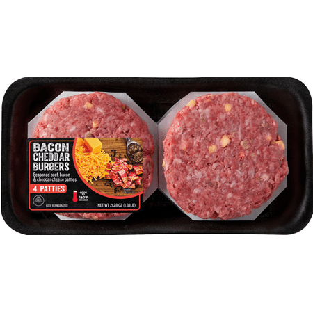 Bacon & Cheddar Ground Beef Patties, 4ct, 1.33 lb - Walmart.com
