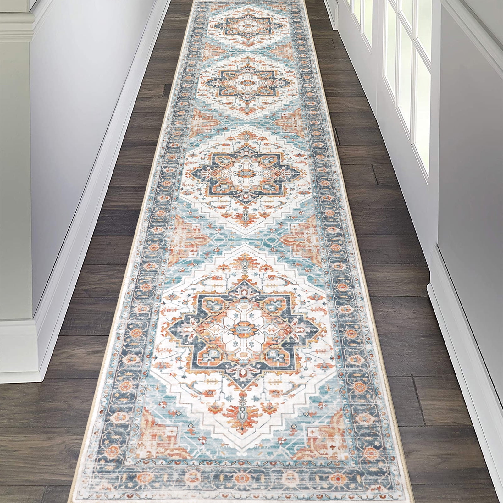 2 x10ft Washable Hallway Runner Rugs, Non-Slip Soft Kitchen Rug Runner Laundry Room Rug, Vintage Floor Runner for Kitchen Entryway Laundry Room