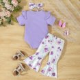thumbnail image 4 of CAICJ98 Newborn Baby Girls Fall Clothes Summer Outfits Mommy is My Bestie Letter Print Short Sleeve Romper Floral Pants Headband Set Toddler Clothing for Girls (Purple,12-18 Months), 4 of 7