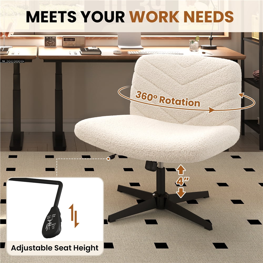Yaheetech Fabric Swivel Desk Chair with No Arms and Extra Wide Seat, Beige, Ivory