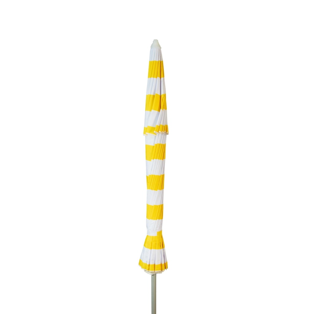DestinationGear Deluxe 8 ft Yellow and White Stripe Beach Umbrella, UV Resistant
