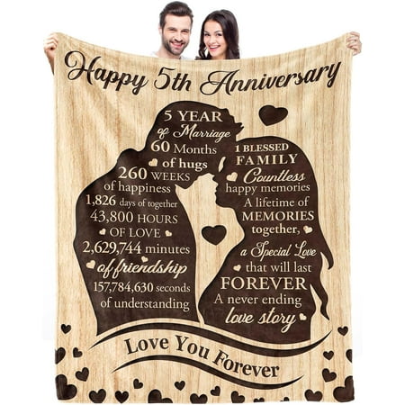 LHSHID 5 Year Anniversary Wedding Gifts for Her Him Couple Blanket 5th Anniversary Wedding Gifts for Husband Wife Couple 5 Year Anniversary Marriage Gifts for Couple Throw Blanket 40 x50