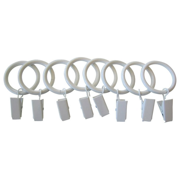 Urbanest Curtain Rings With Clips, 1 3/8", Glossy White, Set of 8