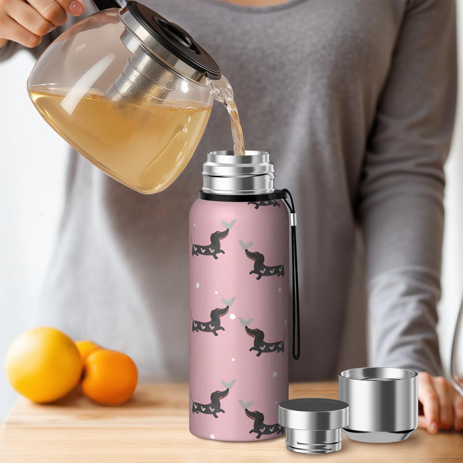 20 Oz Cute Cartoon Dachshund Coffee Tumbler Double Wall Insulated Stainless Steel Water Bottle | Metal Reusable Thermoses Flask with Cup Cap | Leak & Sweat Proof with Anti-Dust Lid