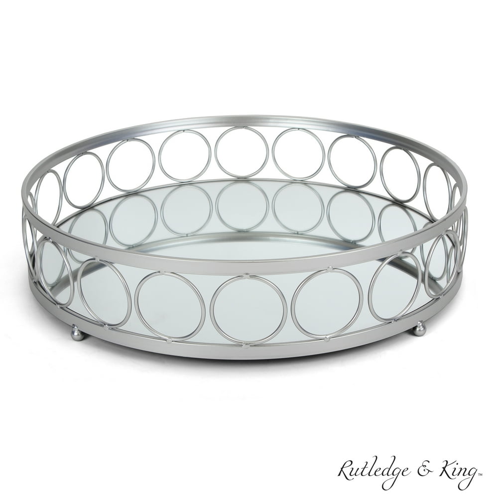 Rutledge & King Ottoman Tray- Silver Mirror Tray - Decorative Round ...