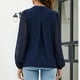 thumbnail image 4 of Blusa de encaje y gasa con cuello en V para mujer - Color liso, elegante, ligera, informal/formal, 4 of 5