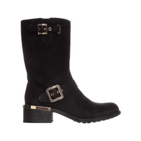 Vince Camuto Windy Mid-Calf Motorcycle Boots, Black Leather | Walmart Canada